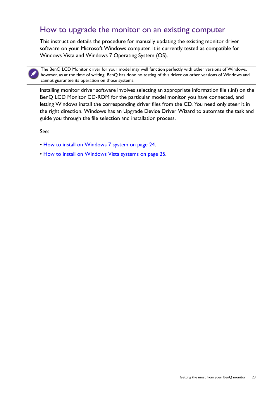 How to upgrade the monitor on an existing computer | BenQ Professional RTS Gaming Monitor RL2450H / RL2450HT User Manual | Page 23 / 45