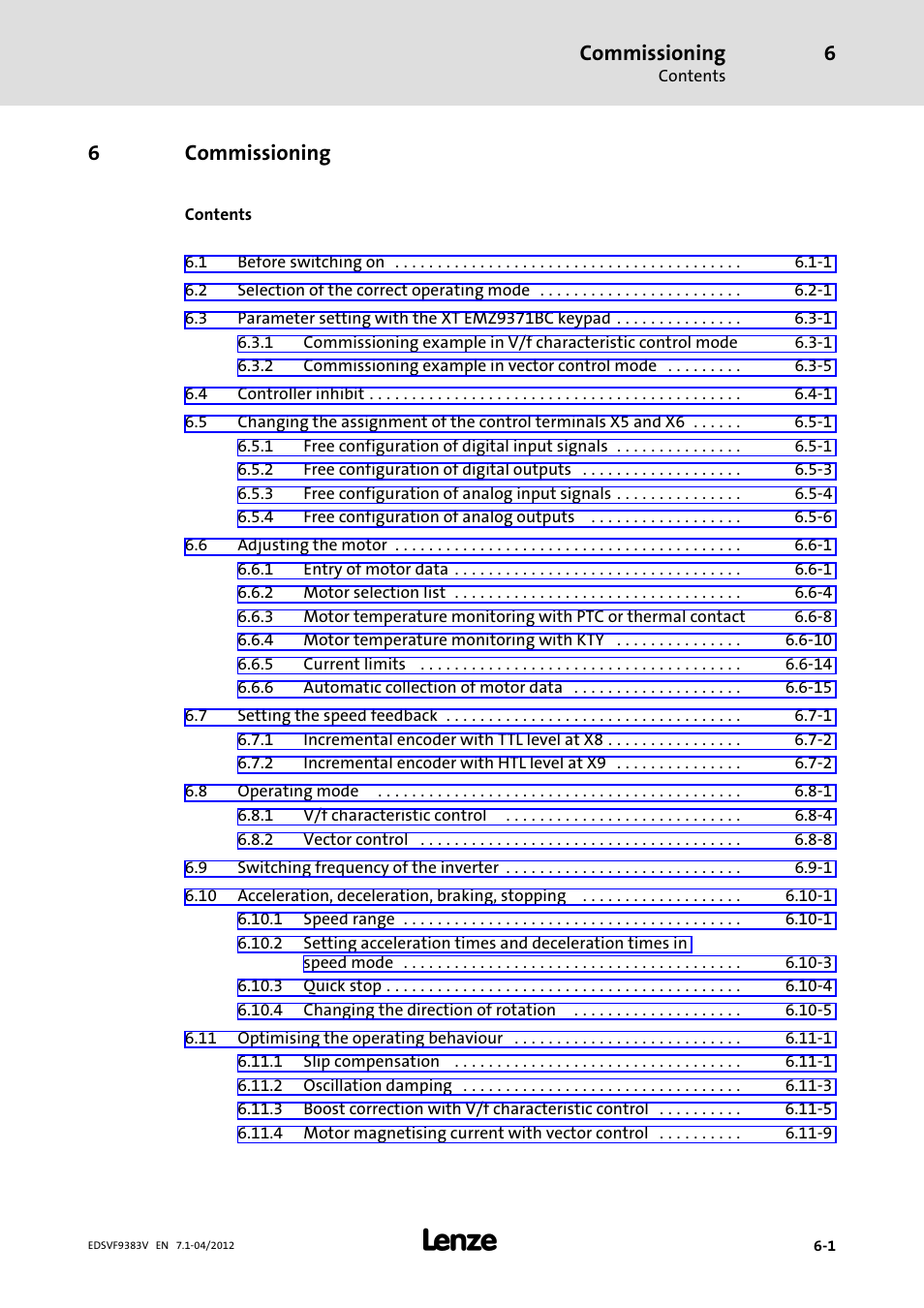 6 commissioning, Commissioning, 6commissioning | Lenze EVF9383 User Manual | Page 119 / 458