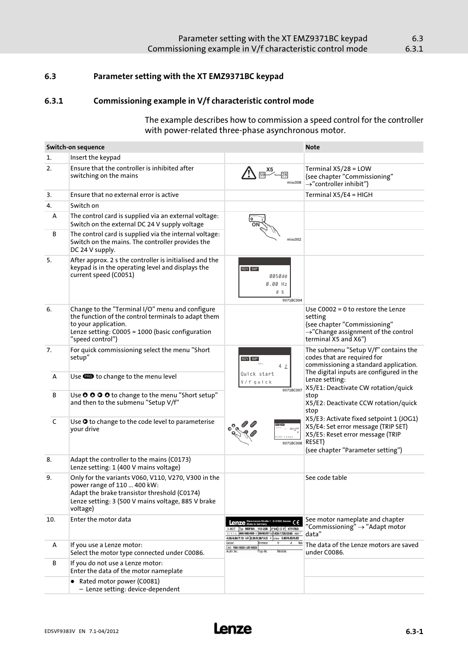 3 parameter setting with the xt emz9371bc keypad, Parameter setting with the xt emz9371bc keypad | Lenze EVF9383 User Manual | Page 125 / 458