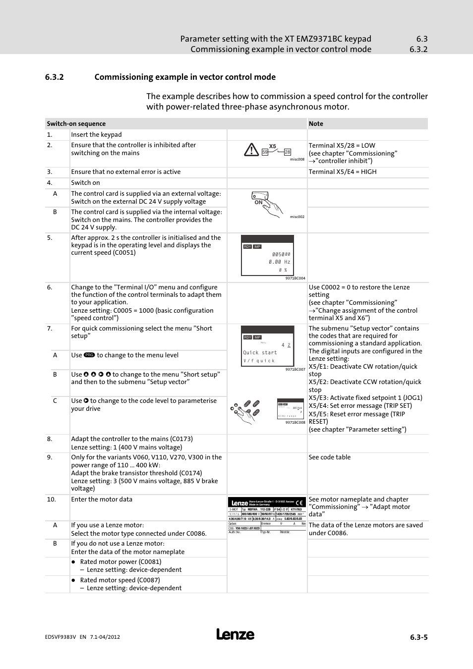2 commissioning example in vector control mode, Commissioning example in vector control mode | Lenze EVF9383 User Manual | Page 129 / 458