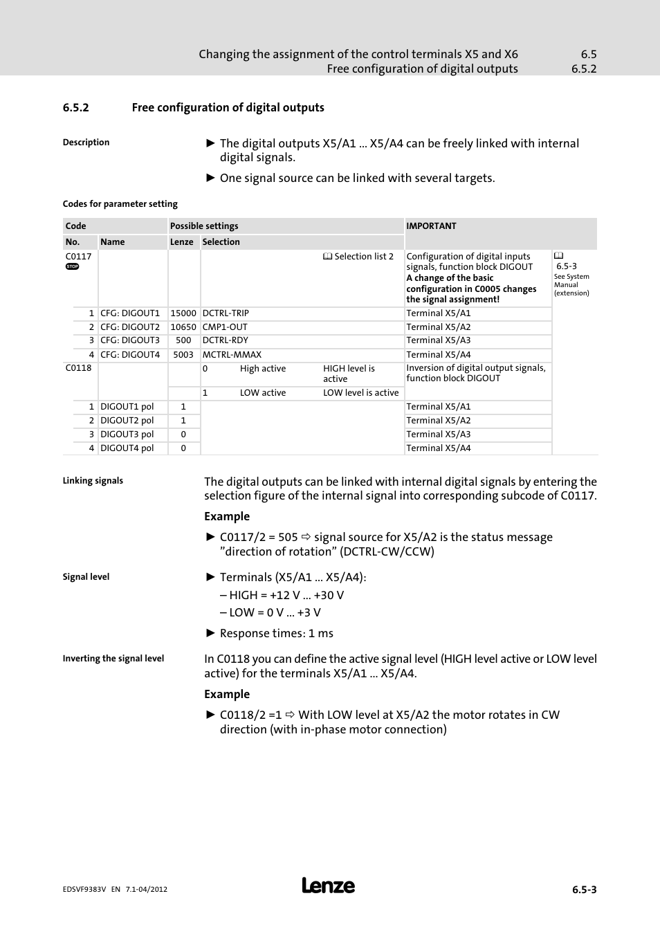 2 free configuration of digital outputs, Free configuration of digital outputs | Lenze EVF9383 User Manual | Page 137 / 458