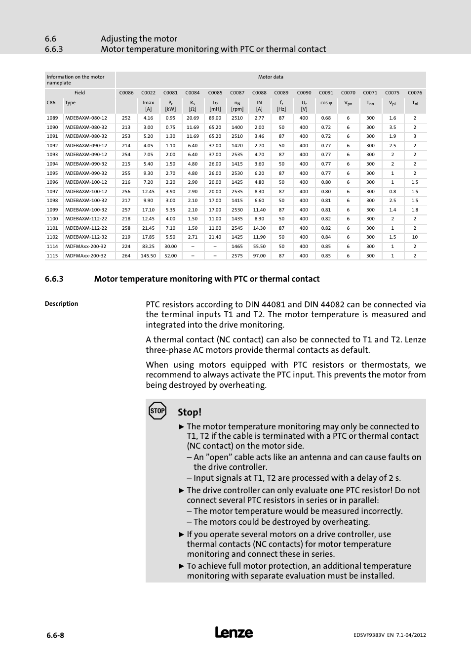 Stop | Lenze EVF9383 User Manual | Page 148 / 458