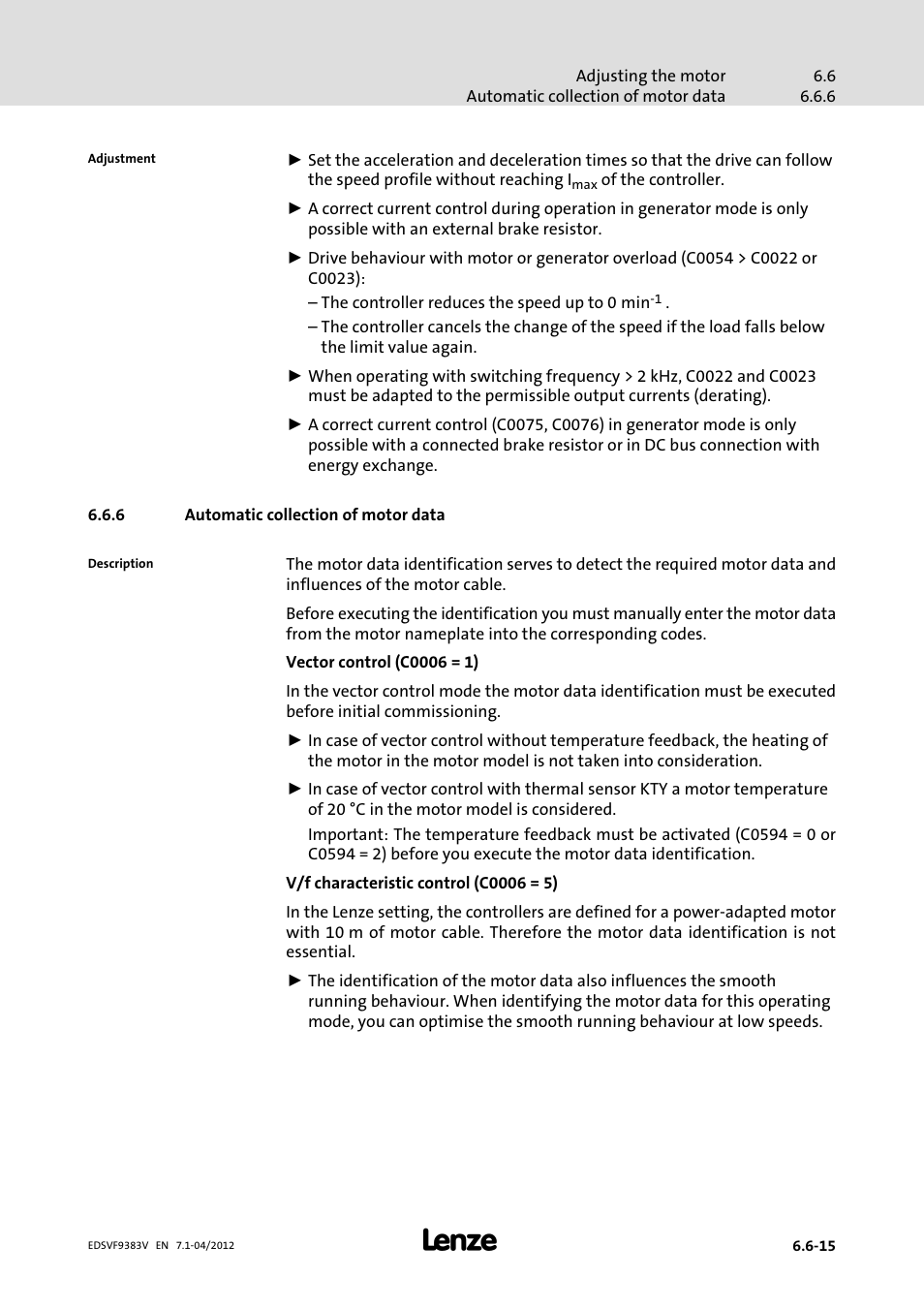 6 automatic collection of motor data, Automatic collection of motor data | Lenze EVF9383 User Manual | Page 155 / 458