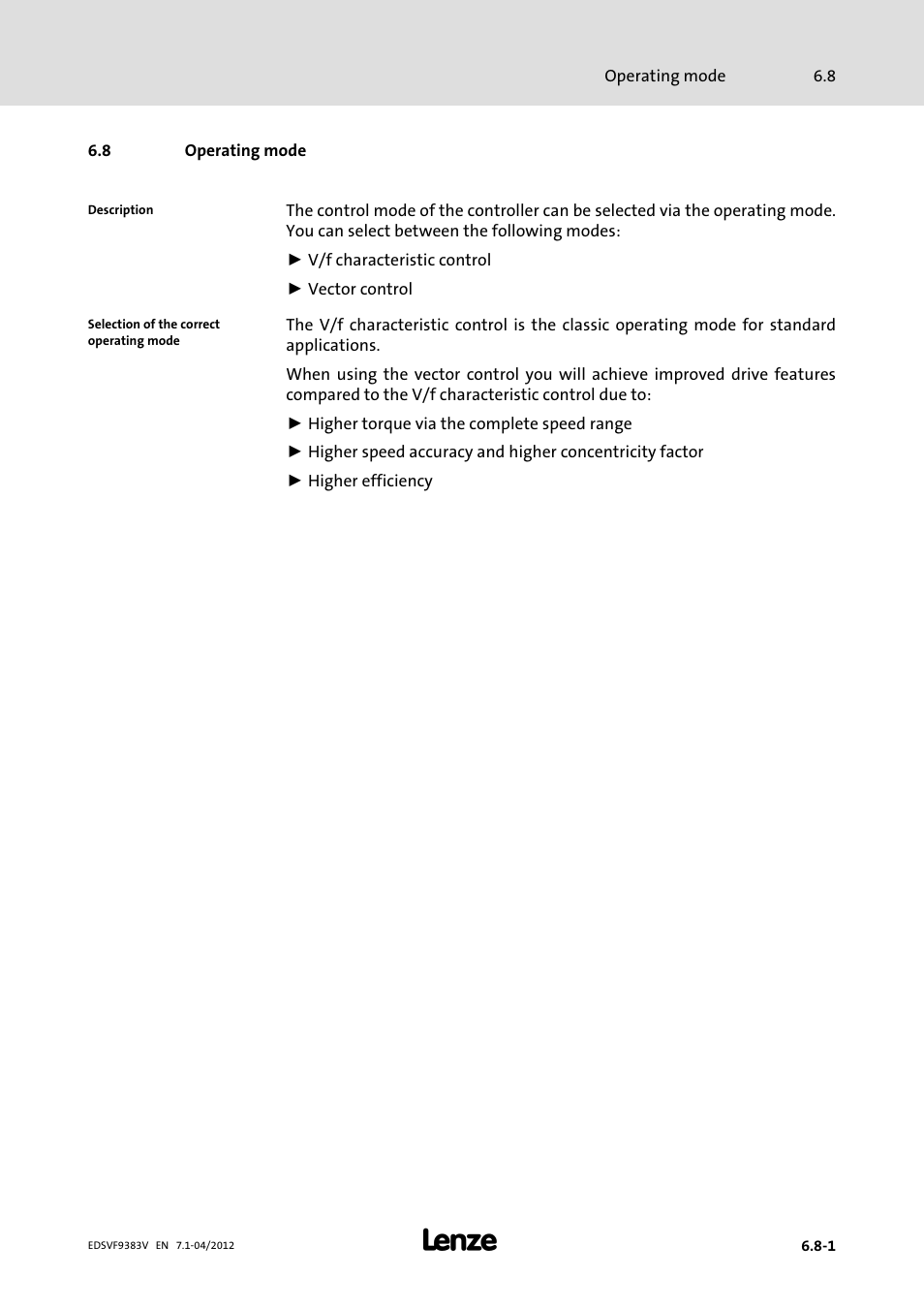 8 operating mode, Operating mode | Lenze EVF9383 User Manual | Page 165 / 458