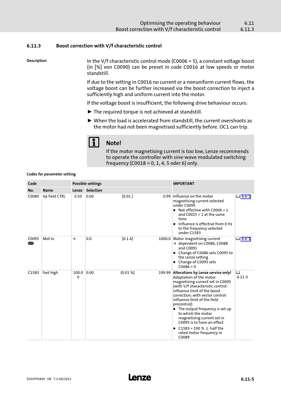 3 boost correction with v/f characteristic control, Boost correction with v/f characteristic control | Lenze EVF9383 User Manual | Page 189 / 458