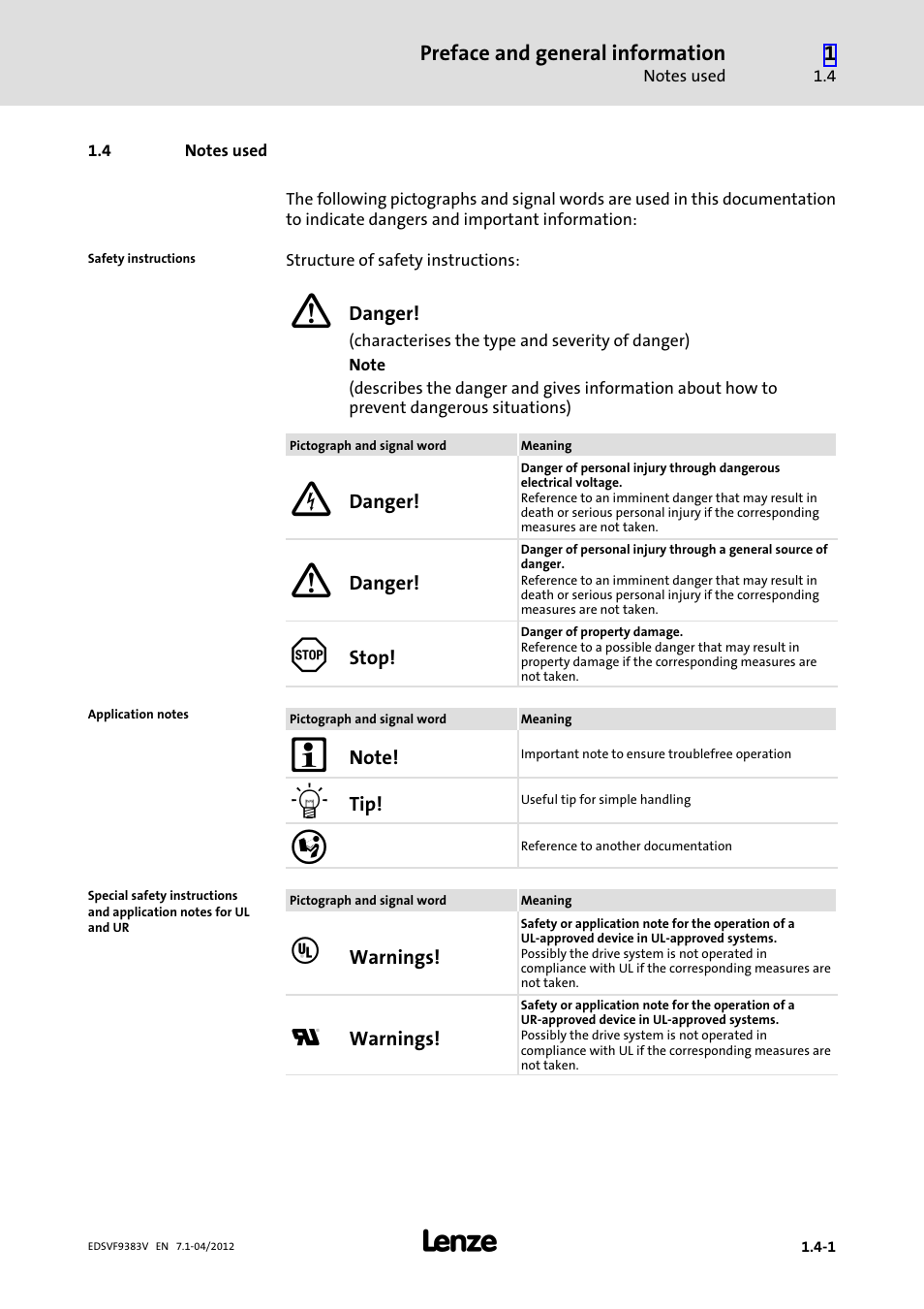 4 notes used, Notes used | Lenze EVF9383 User Manual | Page 19 / 458