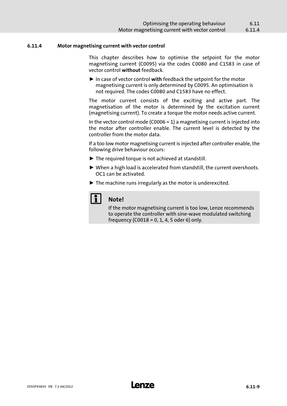 4 motor magnetising current with vector control, Motor magnetising current with vector control | Lenze EVF9383 User Manual | Page 193 / 458