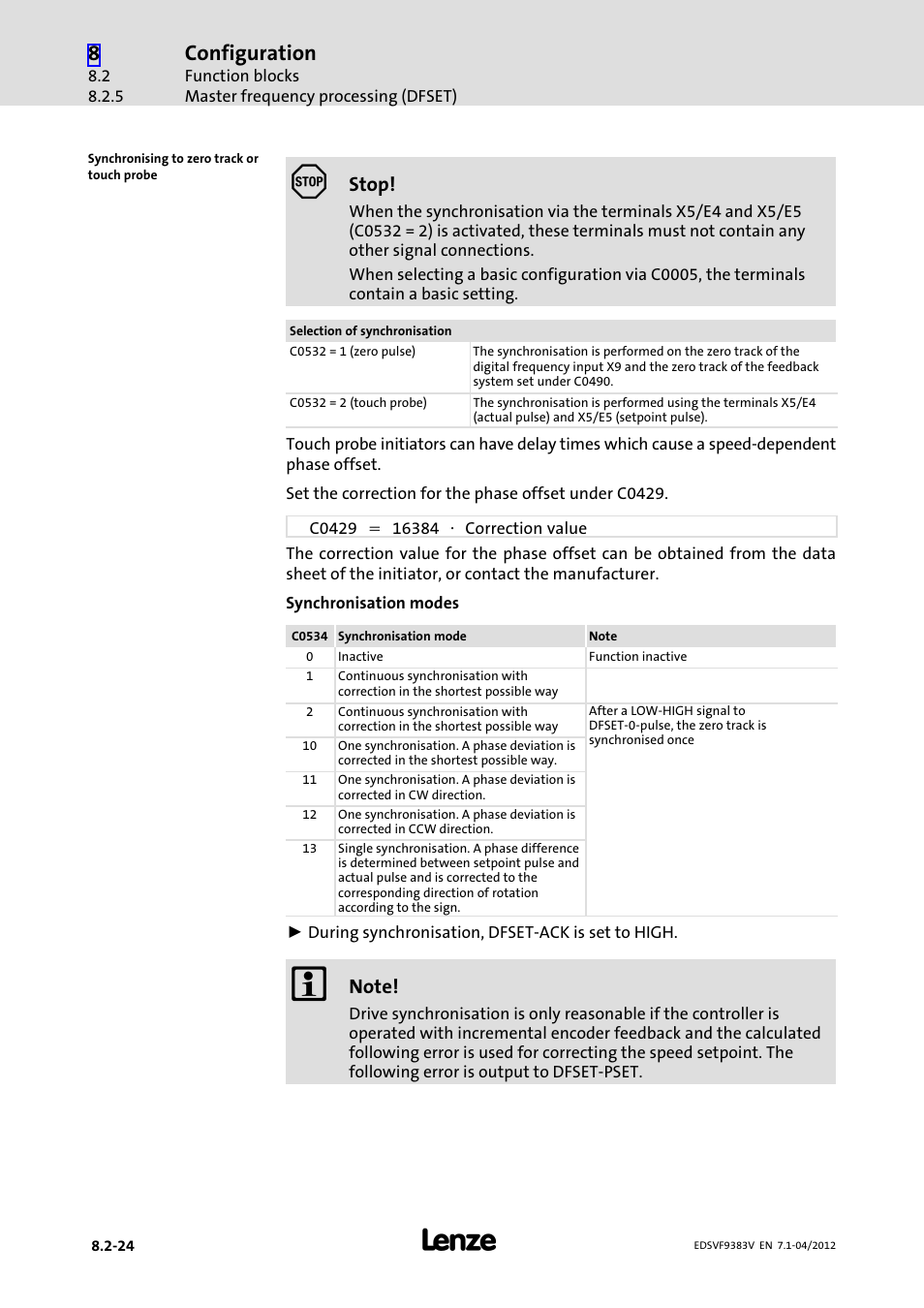 Configuration | Lenze EVF9383 User Manual | Page 240 / 458