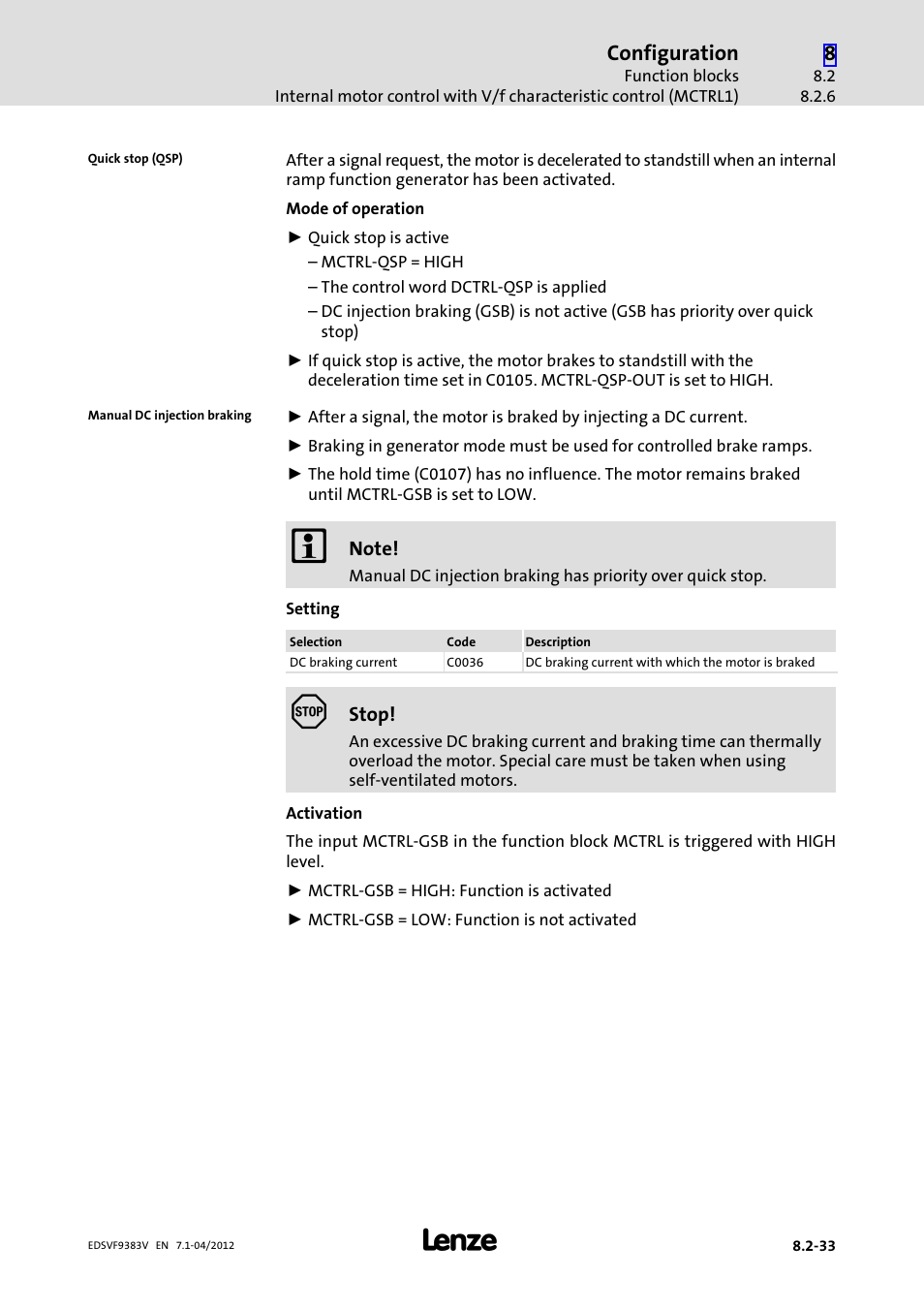 Configuration | Lenze EVF9383 User Manual | Page 249 / 458