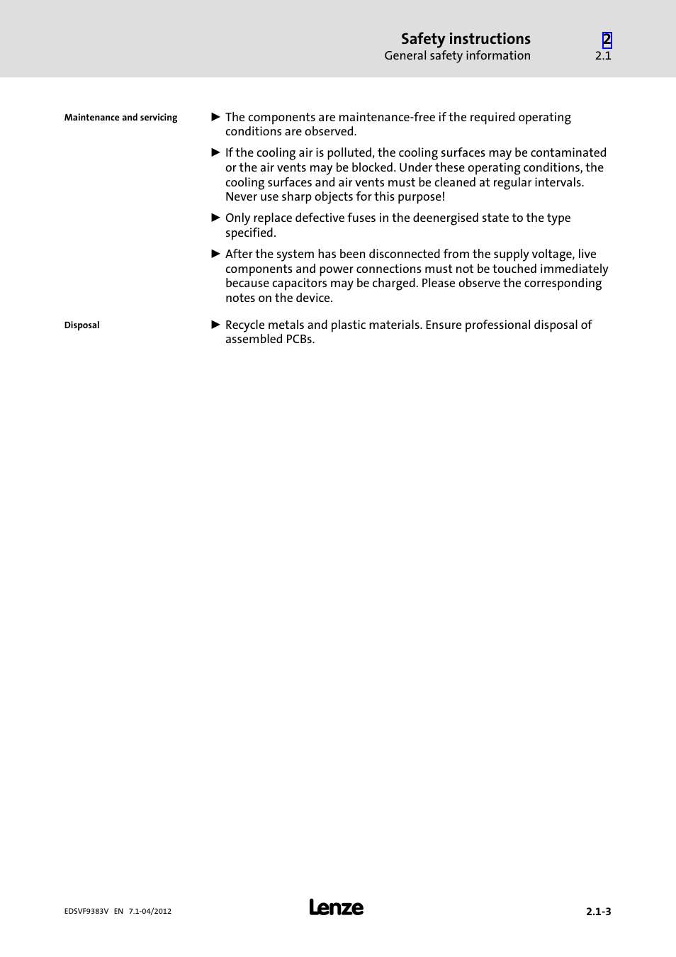 Safety instructions | Lenze EVF9383 User Manual | Page 25 / 458