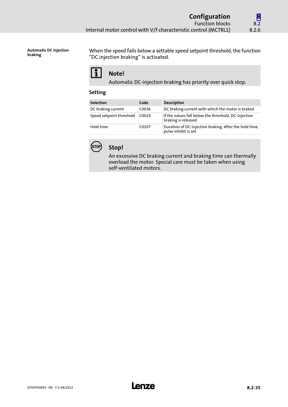 Configuration | Lenze EVF9383 User Manual | Page 251 / 458