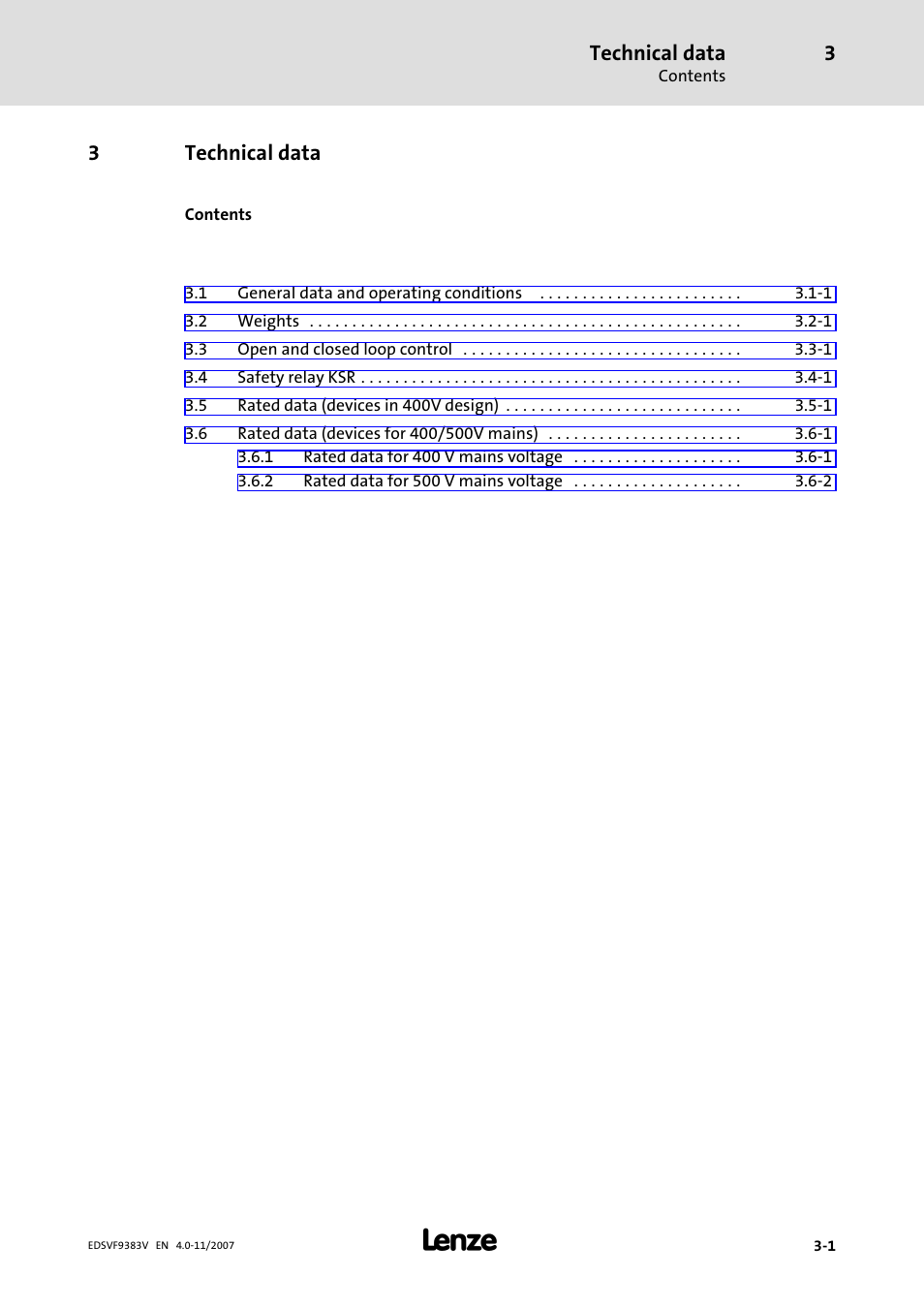 3 technical data, Technical data, 3technical data | Lenze EVF9383 User Manual | Page 31 / 458