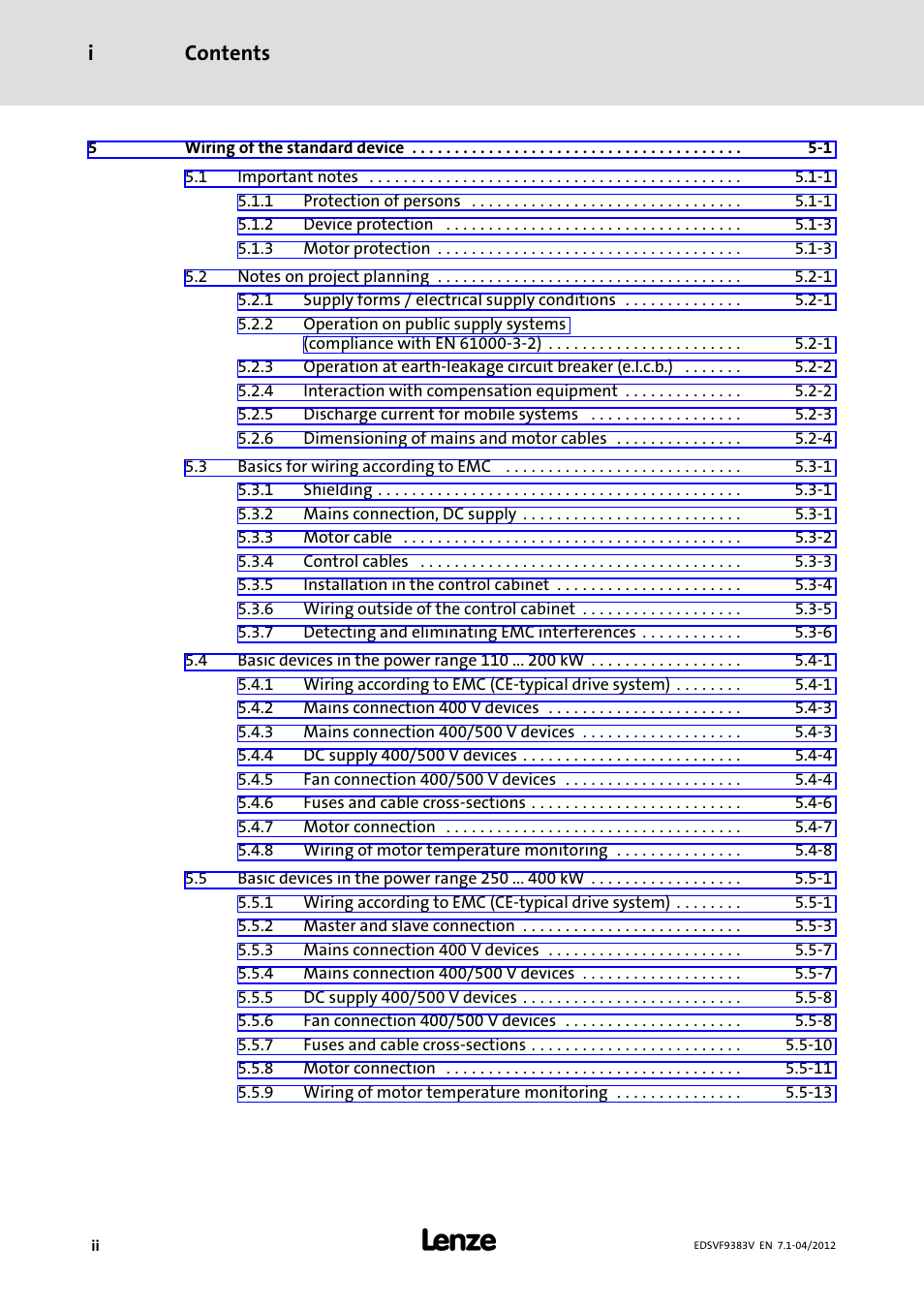 Contents i | Lenze EVF9383 User Manual | Page 4 / 458