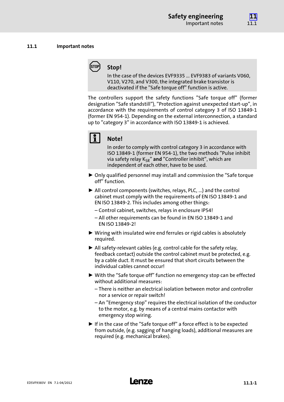 1 important notes, Important notes | Lenze EVF9383 User Manual | Page 413 / 458