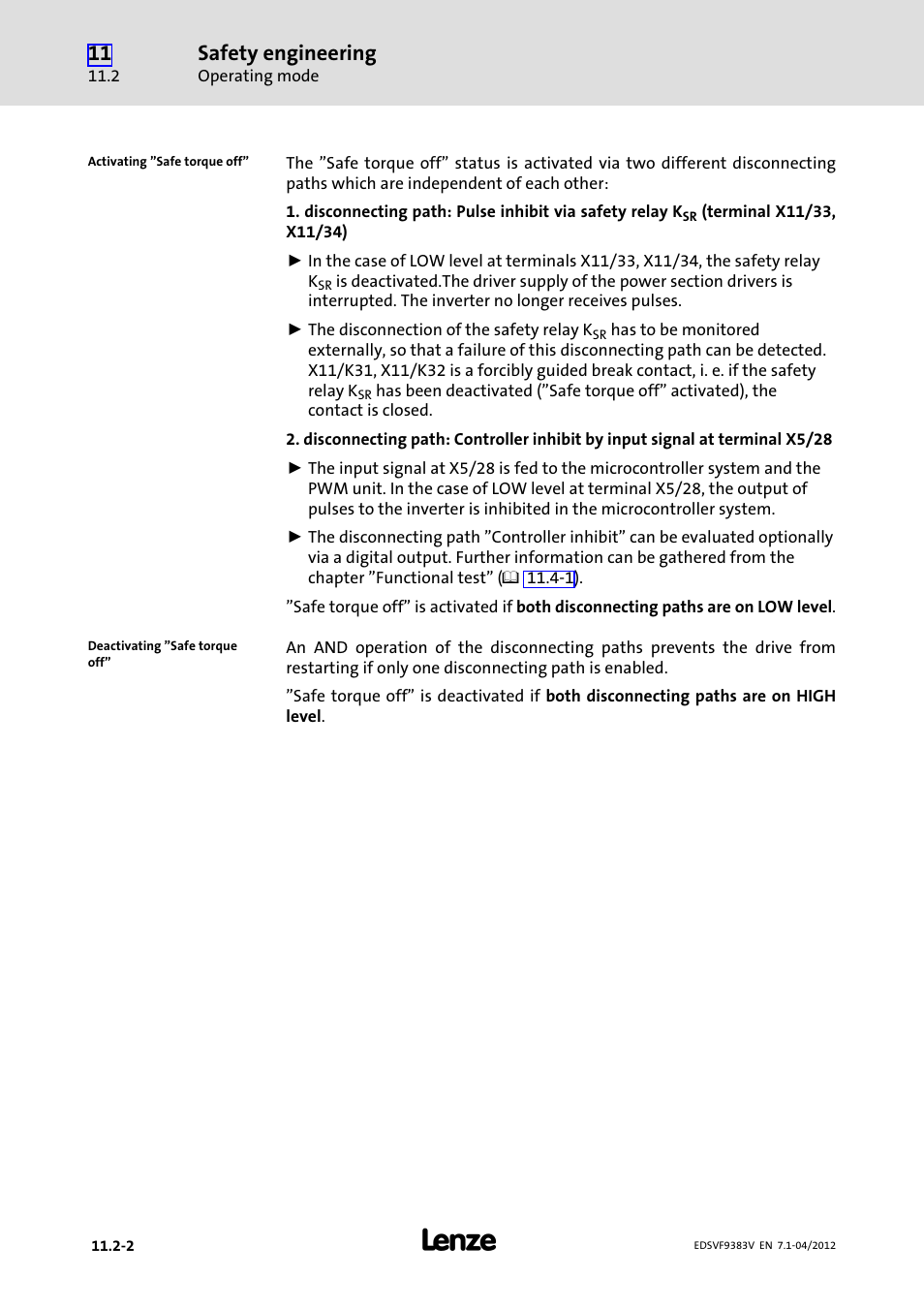 Safety engineering | Lenze EVF9383 User Manual | Page 416 / 458