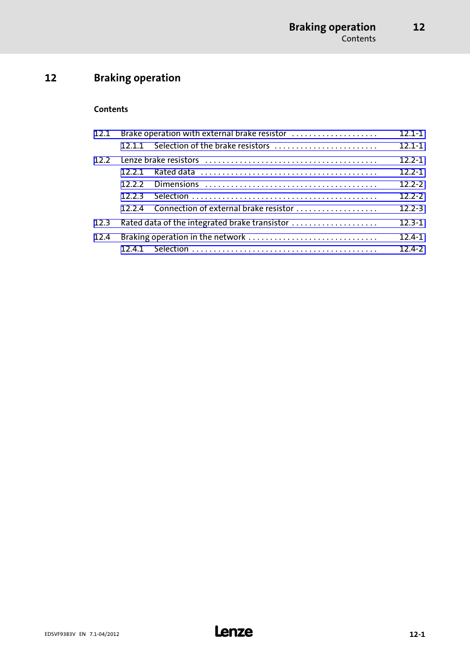 12 braking operation, Braking operation | Lenze EVF9383 User Manual | Page 425 / 458