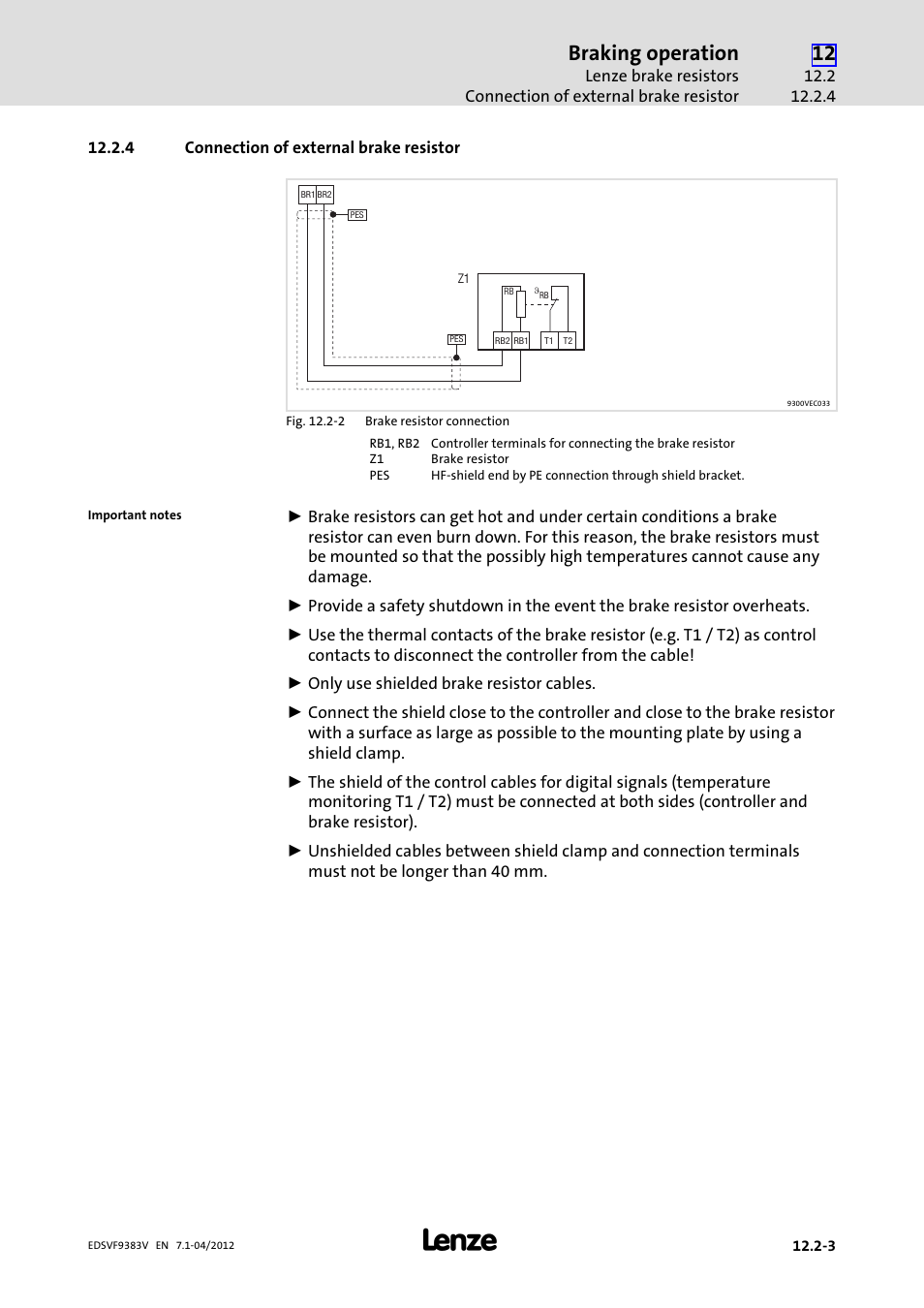 4 connection of external brake resistor, Connection of external brake resistor, Braking operation | Lenze EVF9383 User Manual | Page 431 / 458