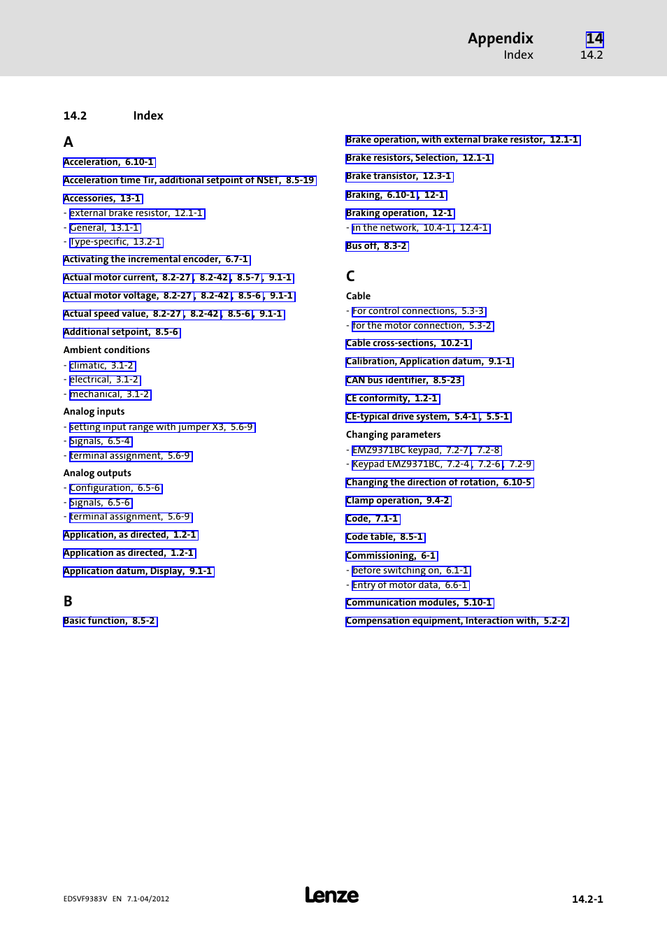 2 index, Index, Appendix | Lenze EVF9383 User Manual | Page 449 / 458