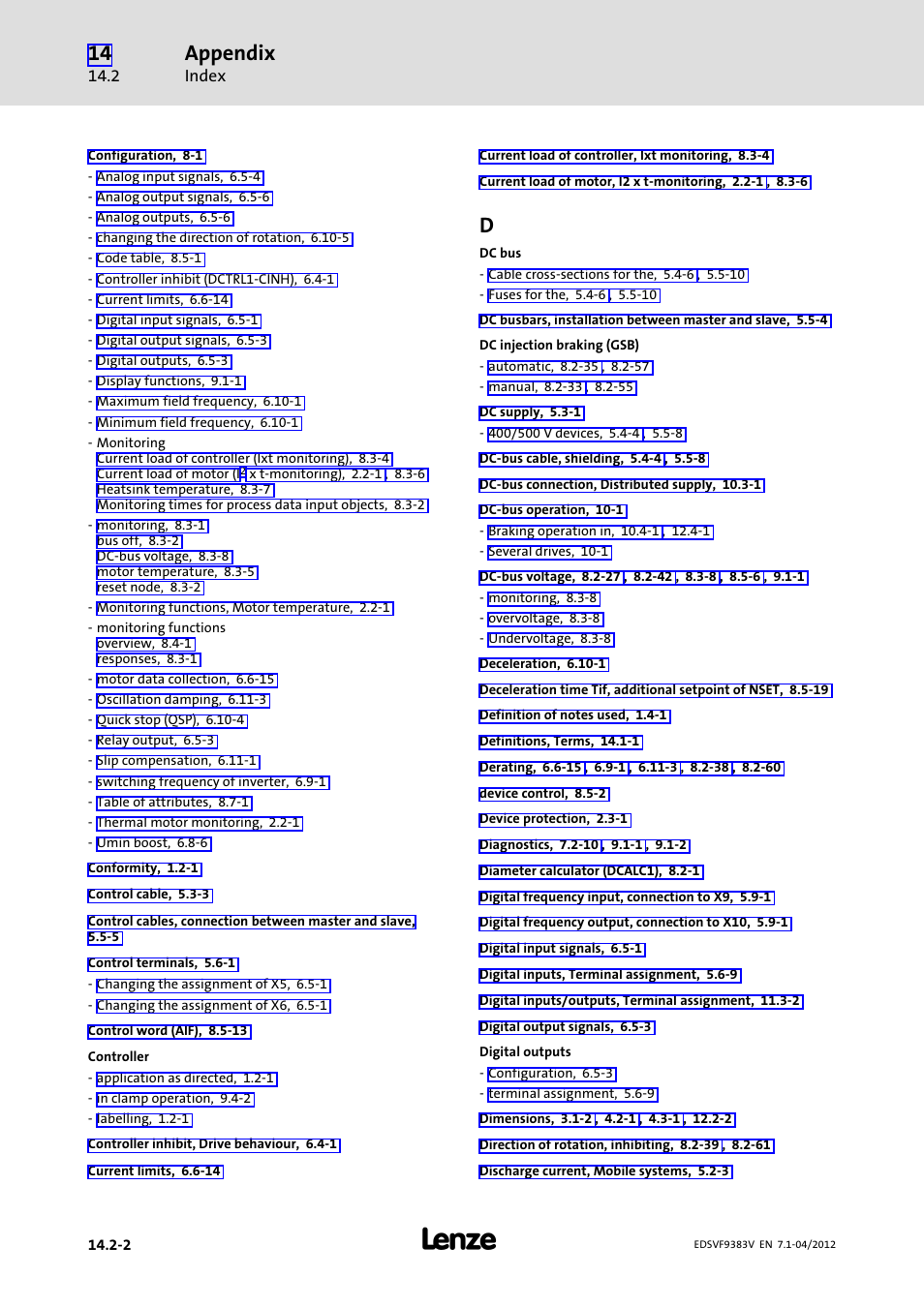 Appendix | Lenze EVF9383 User Manual | Page 450 / 458
