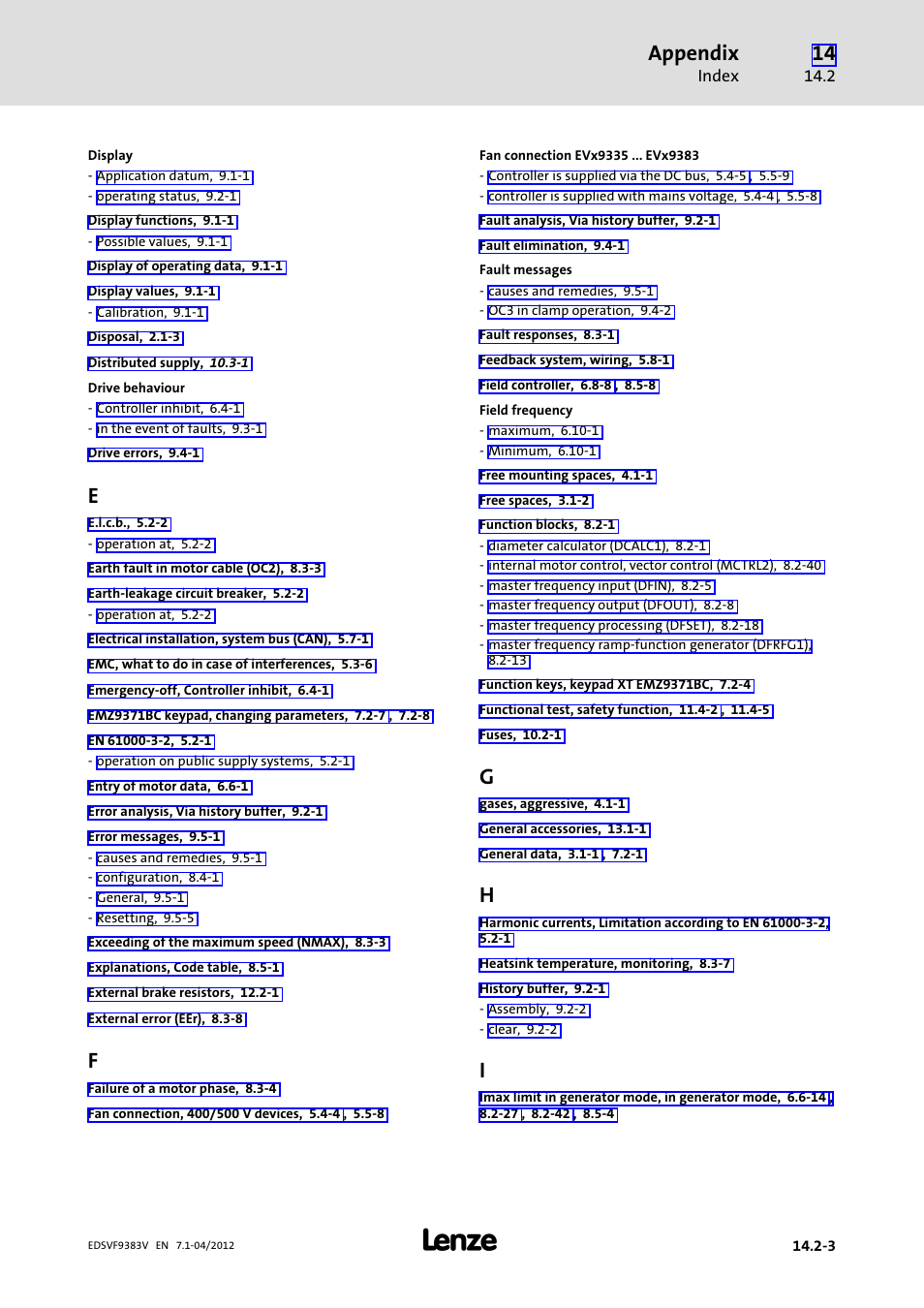 Appendix | Lenze EVF9383 User Manual | Page 451 / 458