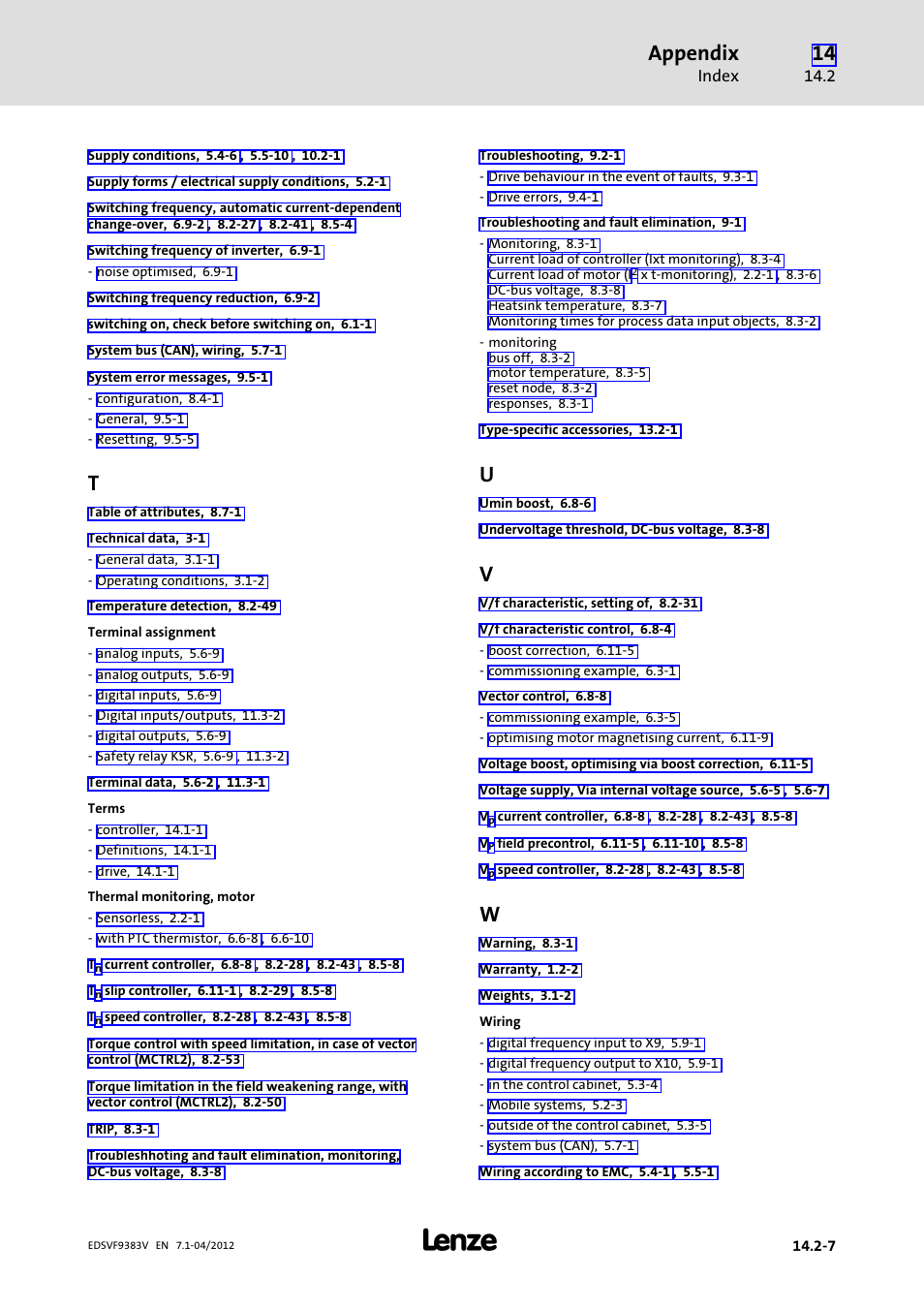 Appendix | Lenze EVF9383 User Manual | Page 455 / 458