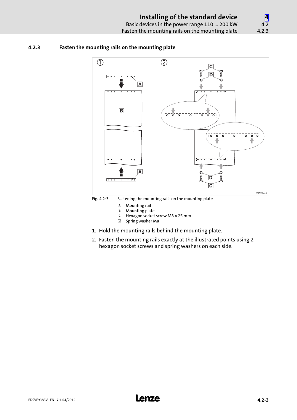 3 fasten the mounting rails on the mounting plate, Fasten the mounting rails on the mounting plate | Lenze EVF9383 User Manual | Page 51 / 458
