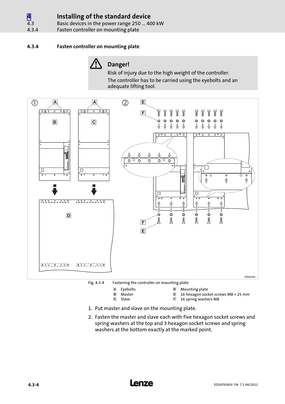 4 fasten controller on mounting plate, Fasten controller on mounting plate | Lenze EVF9383 User Manual | Page 56 / 458