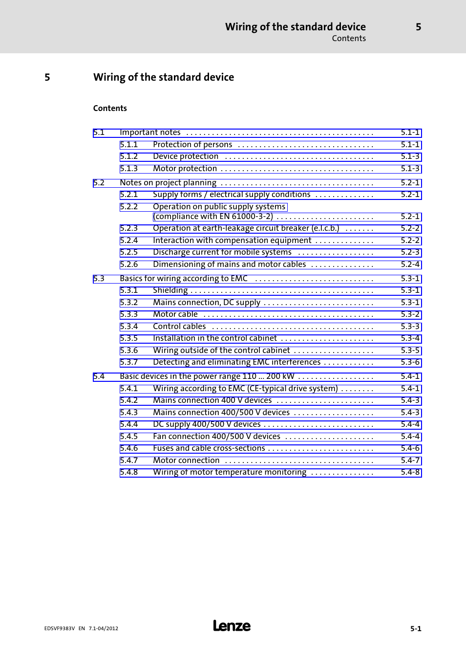 5 wiring of the standard device, Wiring of the standard device, 5wiring of the standard device | Lenze EVF9383 User Manual | Page 57 / 458