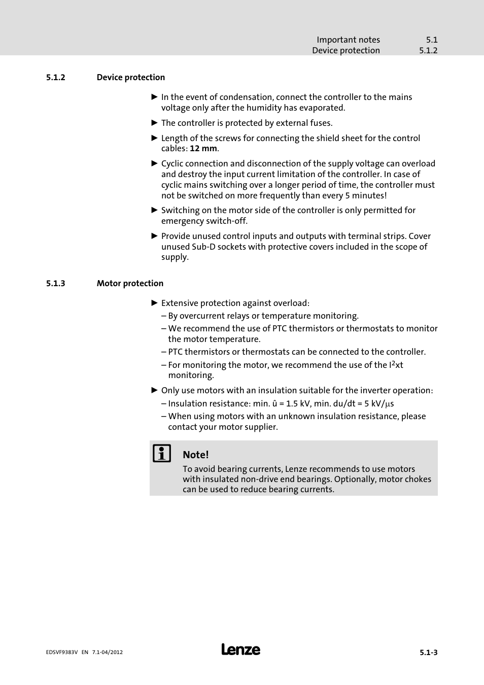 2 device protection, 3 motor protection, Device protection | Motor protection | Lenze EVF9383 User Manual | Page 61 / 458