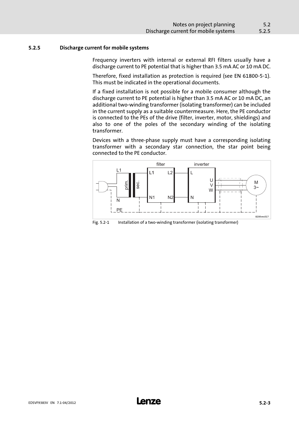 5 discharge current for mobile systems, Discharge current for mobile systems | Lenze EVF9383 User Manual | Page 65 / 458