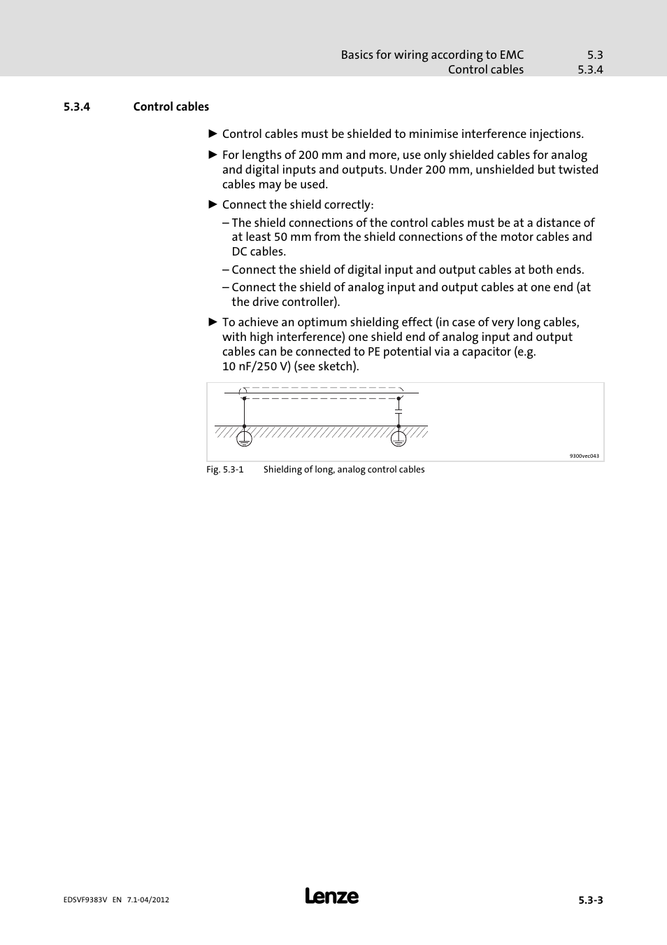 4 control cables, Control cables | Lenze EVF9383 User Manual | Page 69 / 458