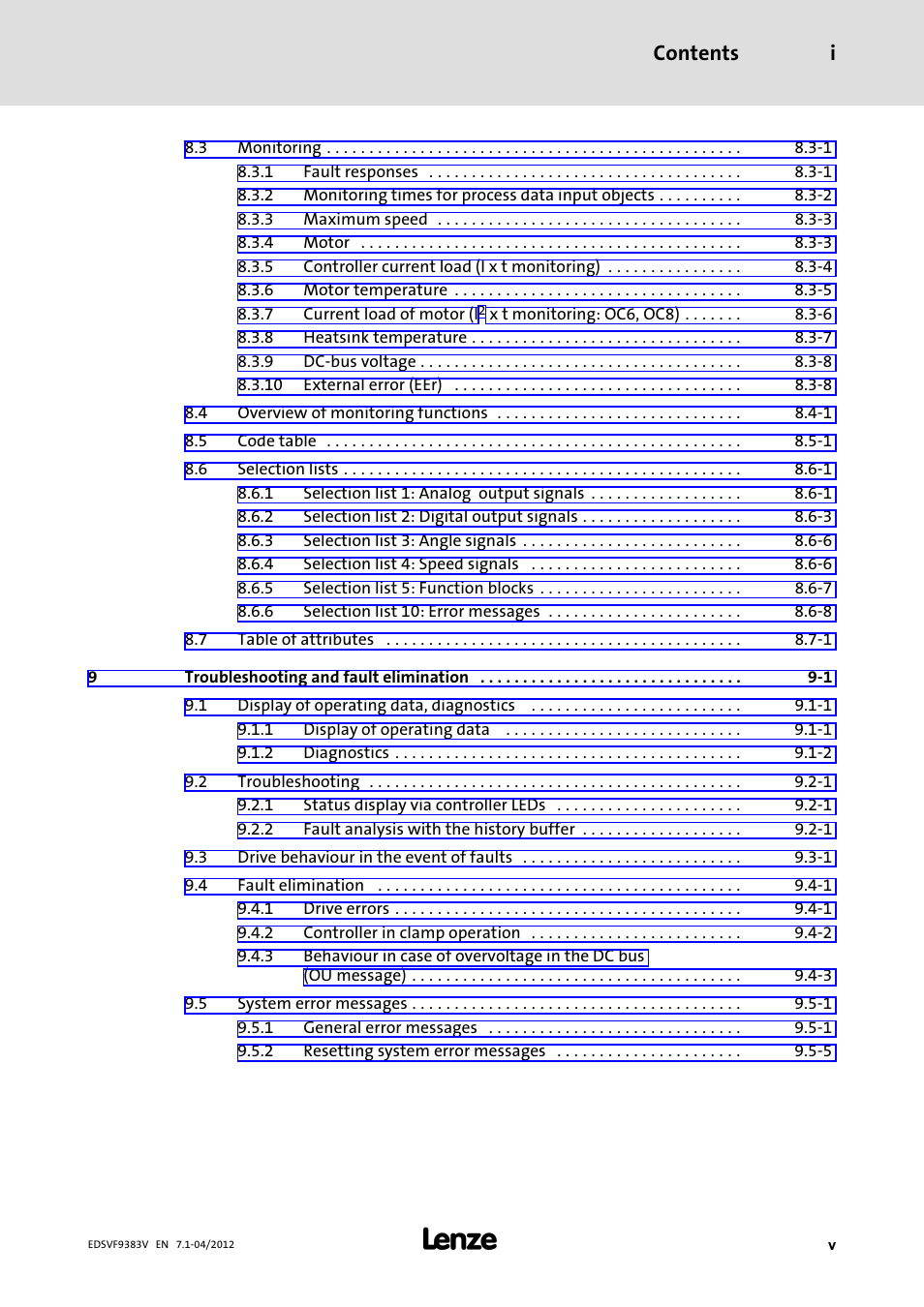 Contents i | Lenze EVF9383 User Manual | Page 7 / 458