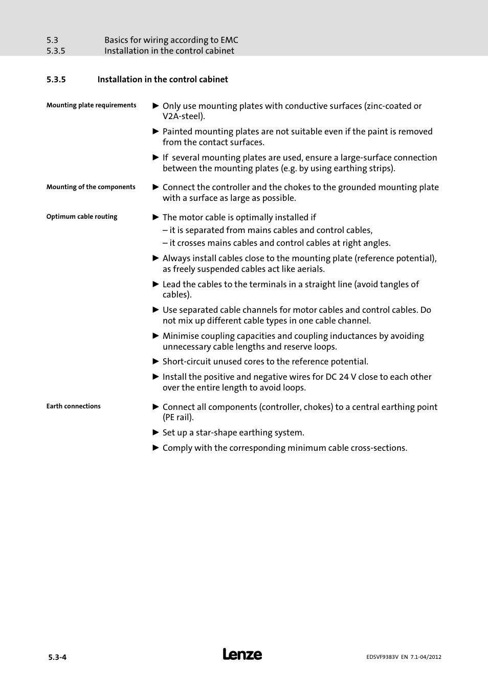 5 installation in the control cabinet, Installation in the control cabinet | Lenze EVF9383 User Manual | Page 70 / 458