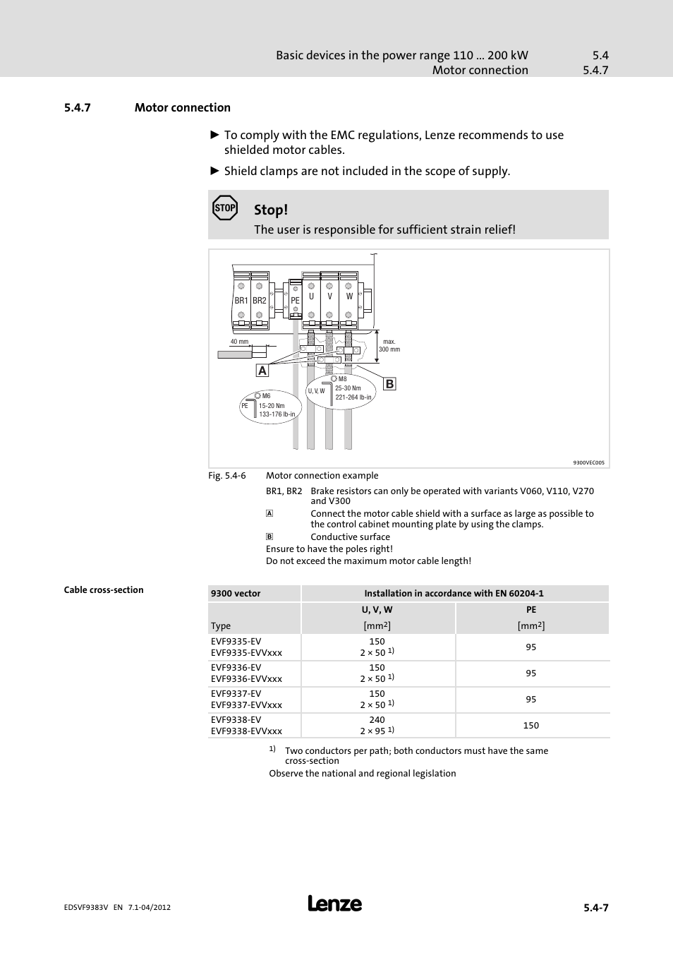 7 motor connection, Motor connection, Stop | Lenze EVF9383 User Manual | Page 79 / 458