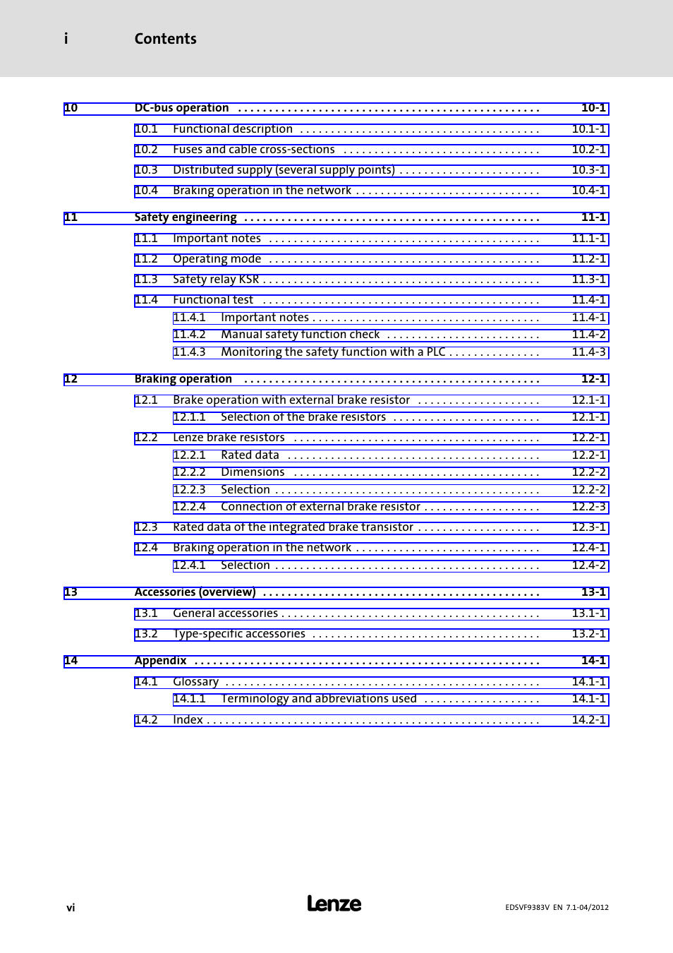 Contents i | Lenze EVF9383 User Manual | Page 8 / 458