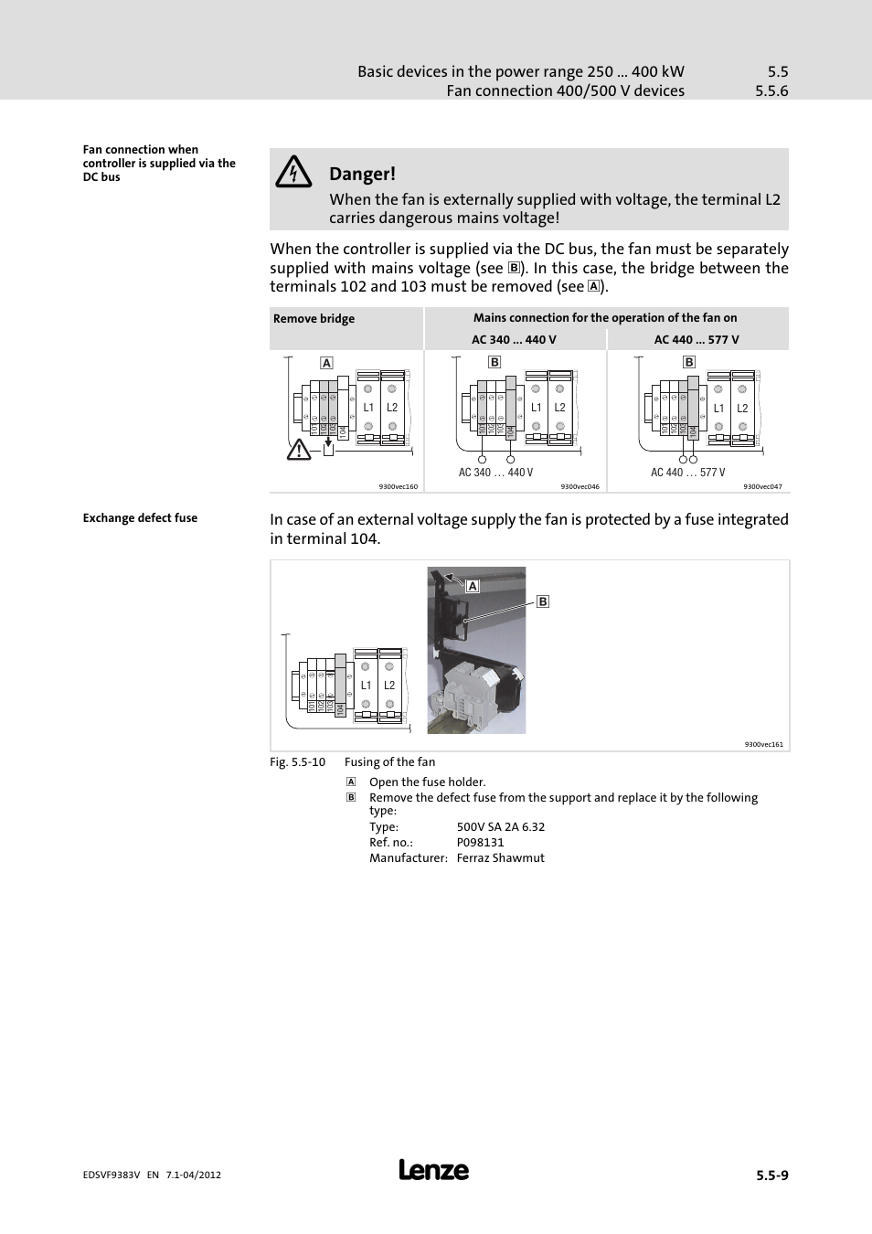 Danger | Lenze EVF9383 User Manual | Page 91 / 458