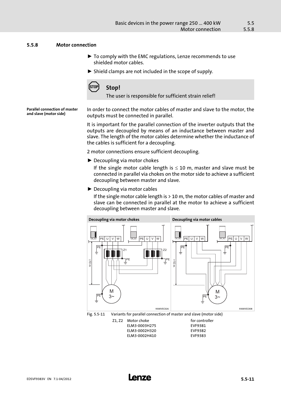 8 motor connection, Motor connection, Stop | Lenze EVF9383 User Manual | Page 93 / 458