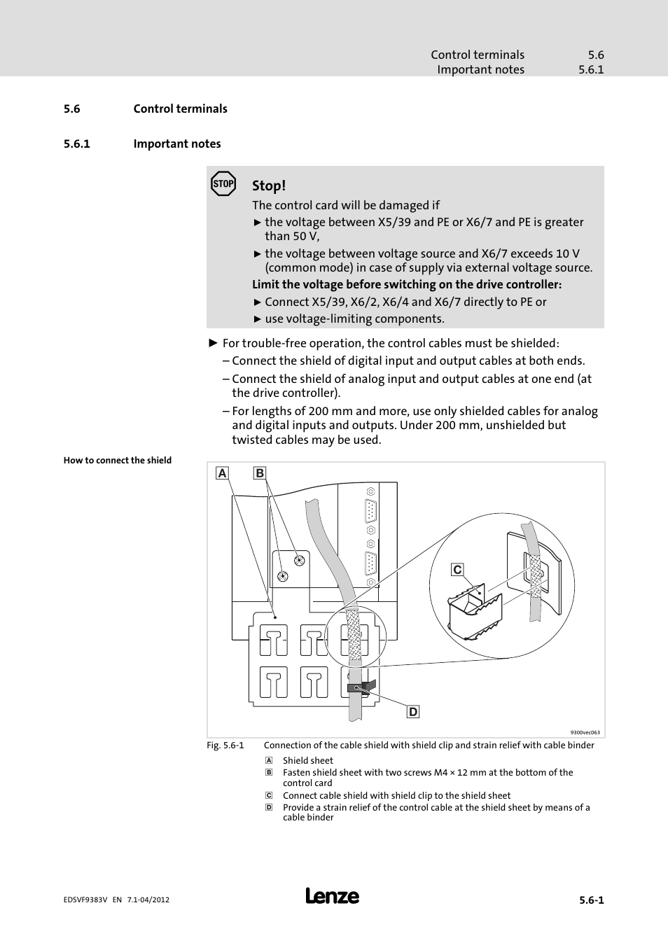 6 control terminals, 1 important notes, Control terminals | Important notes | Lenze EVF9383 User Manual | Page 99 / 458