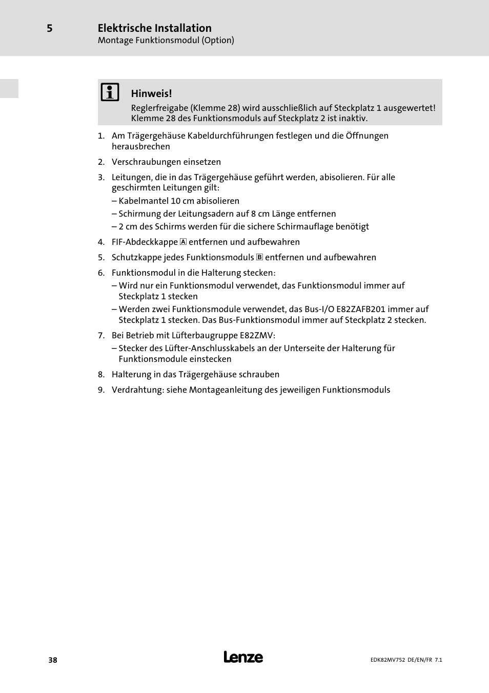 Lenze E82MVxxx_4Bxxx User Manual | Page 38 / 180