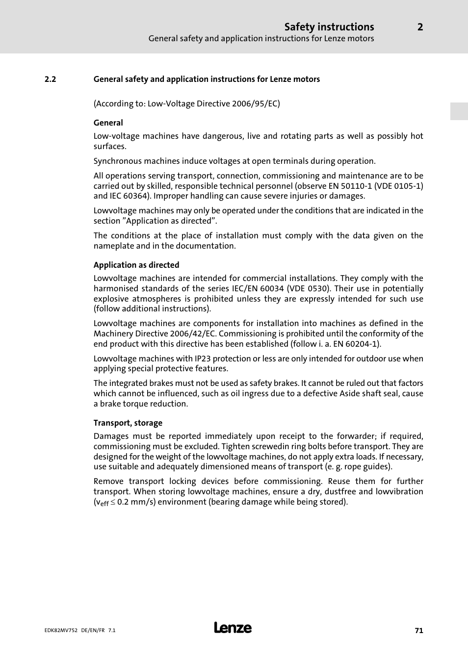 Safety instructions | Lenze E82MVxxx_4Bxxx User Manual | Page 71 / 180