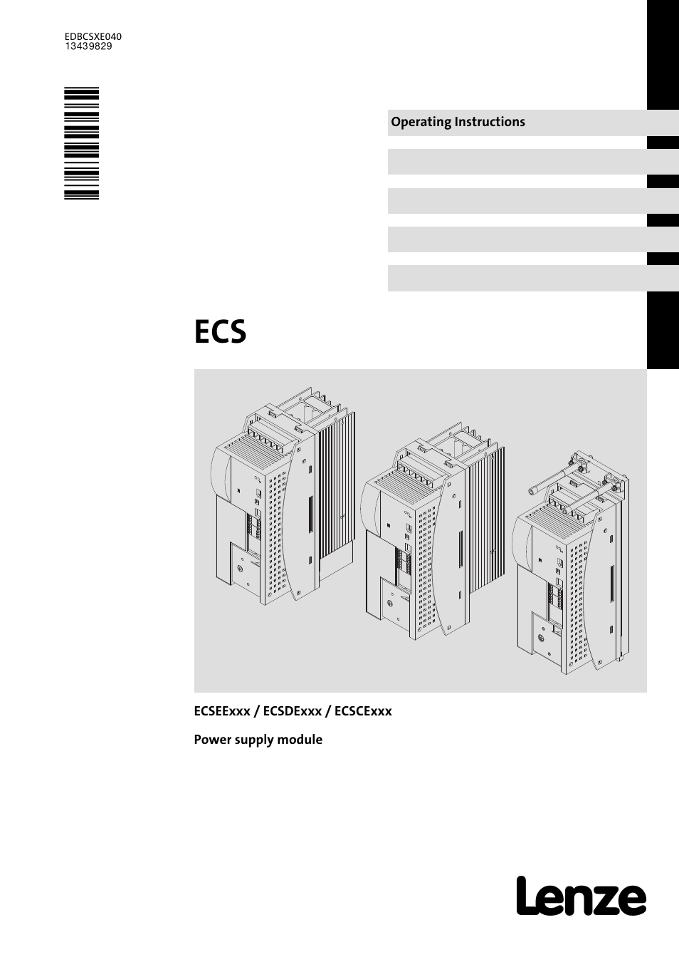 Lenze ECSCExxx Power supply module User Manual | 182 pages