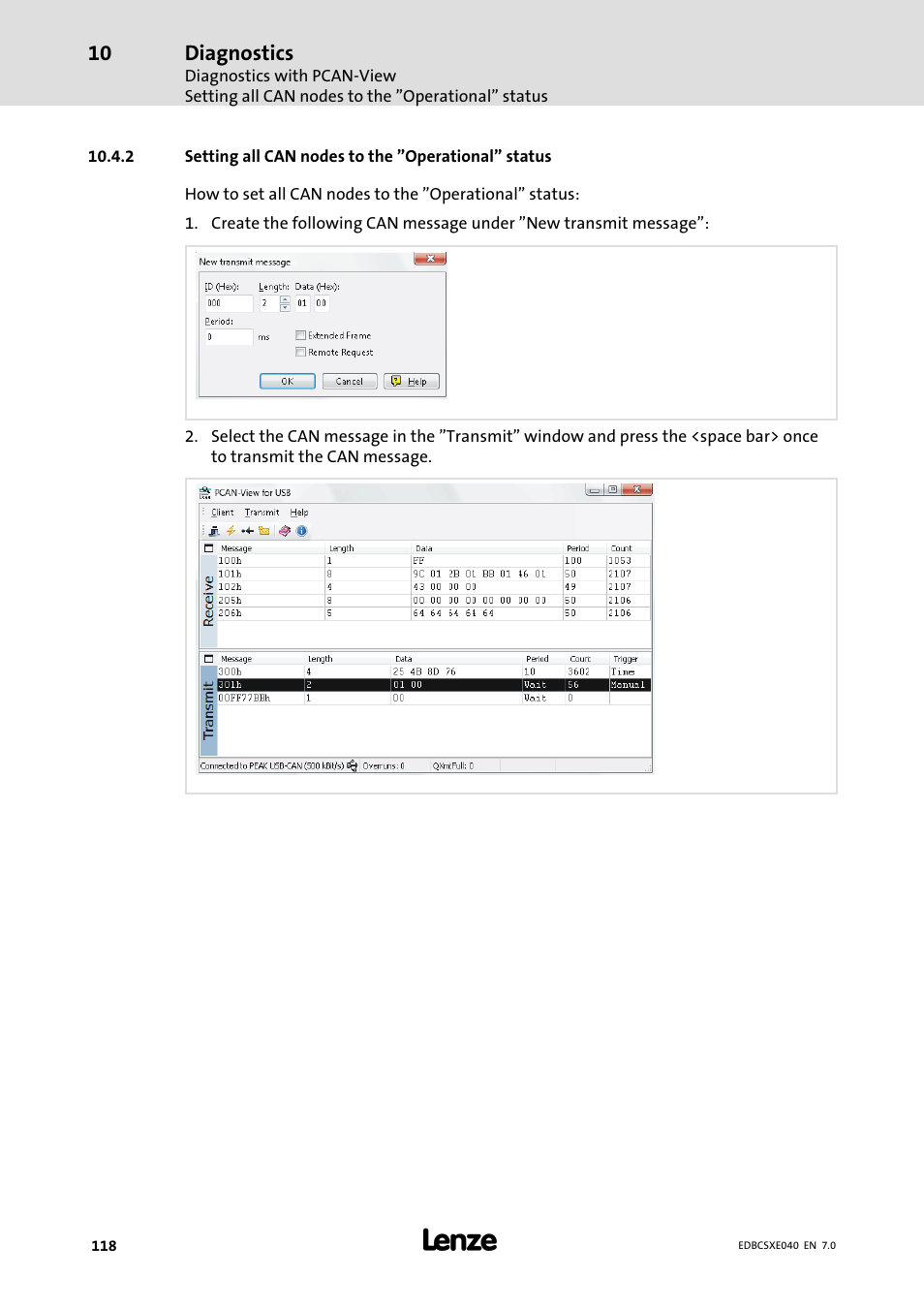 Setting all can nodes to the "operational" status | Lenze ECSCExxx Power supply module User Manual | Page 118 / 182