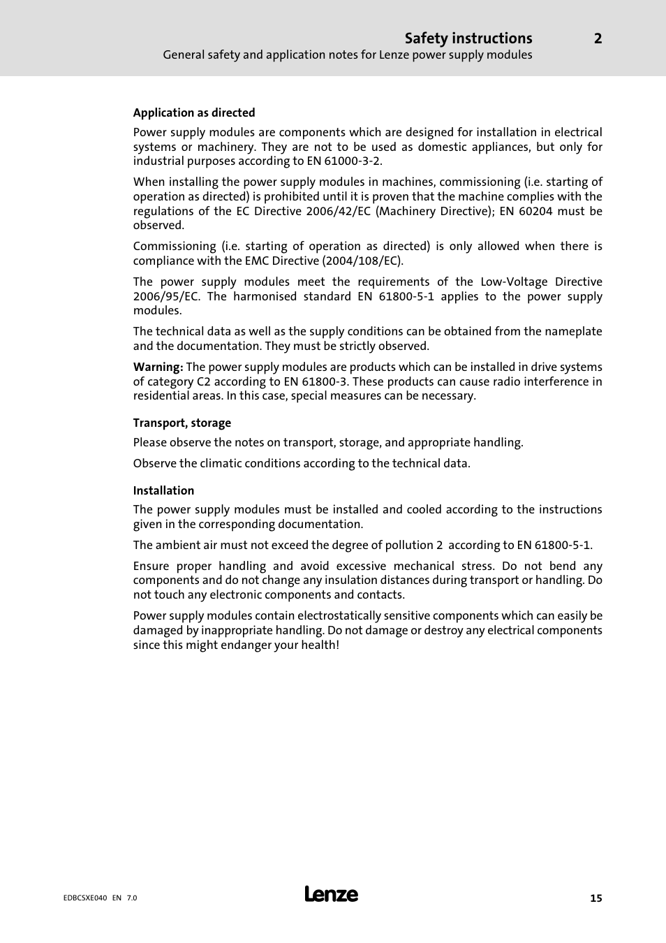 Lenze ECSCExxx Power supply module User Manual | Page 15 / 182