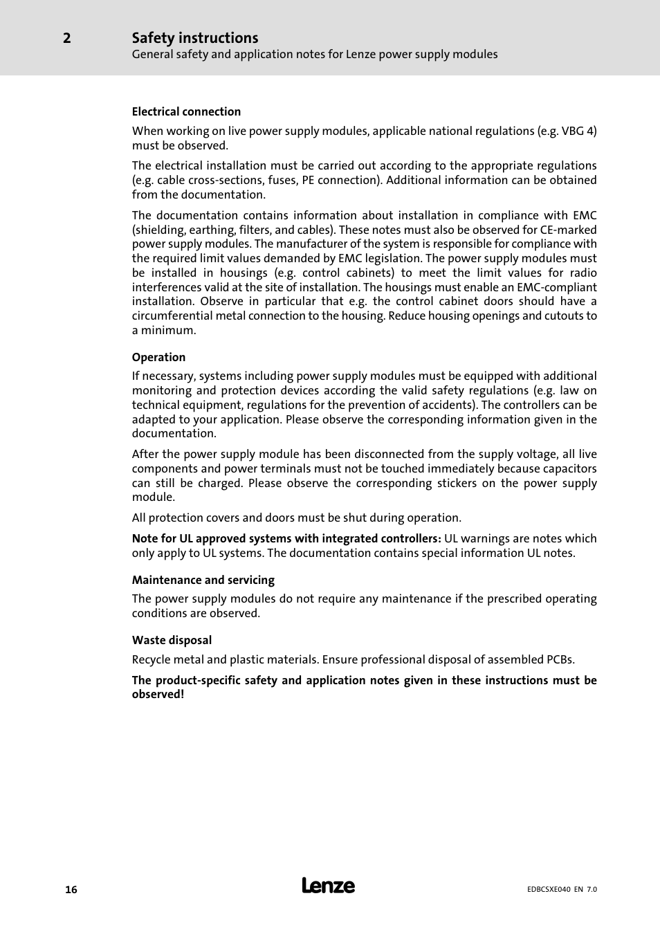 Lenze ECSCExxx Power supply module User Manual | Page 16 / 182