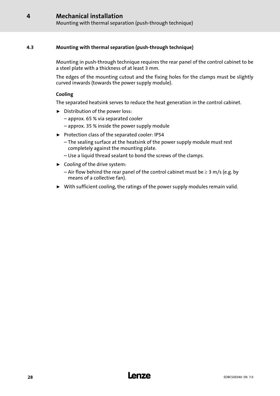 Mechanical installation | Lenze ECSCExxx Power supply module User Manual | Page 28 / 182