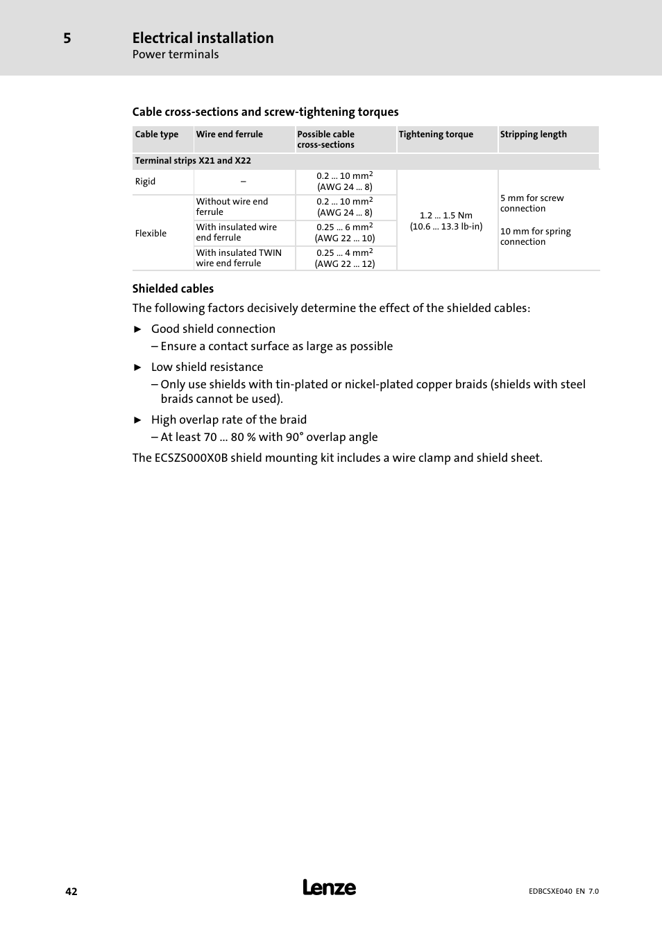 Electrical installation | Lenze ECSCExxx Power supply module User Manual | Page 42 / 182