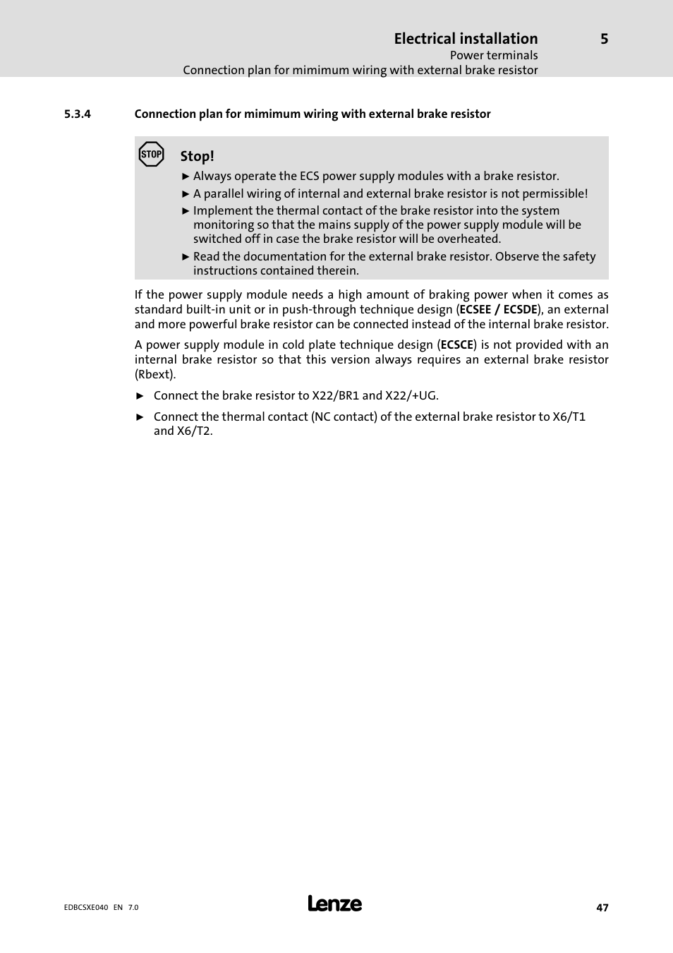 Lenze ECSCExxx Power supply module User Manual | Page 47 / 182
