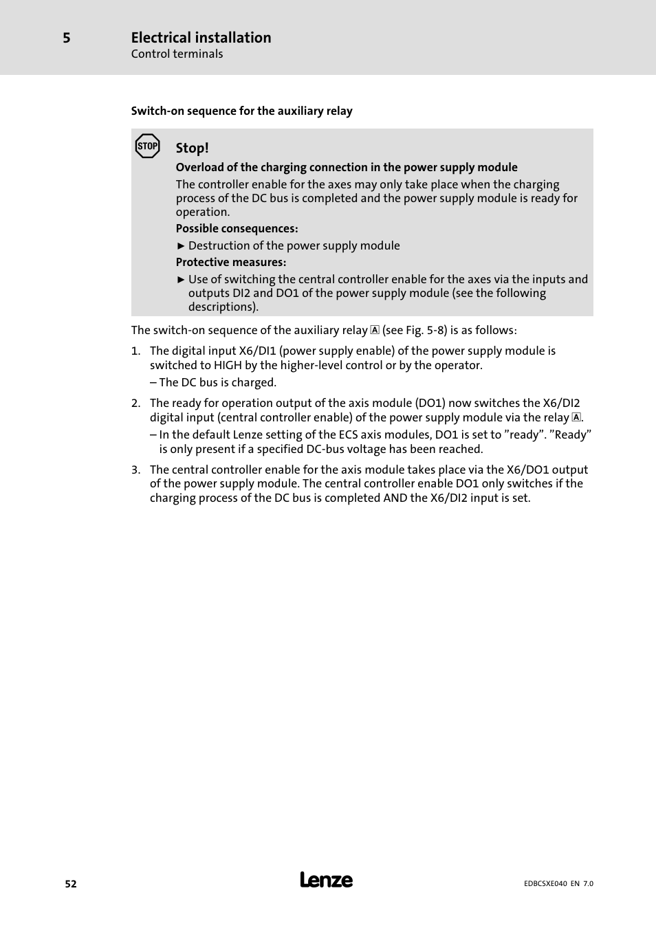 Lenze ECSCExxx Power supply module User Manual | Page 52 / 182