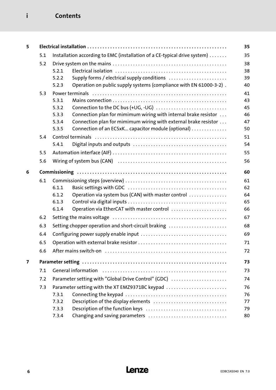 Contents i | Lenze ECSCExxx Power supply module User Manual | Page 6 / 182