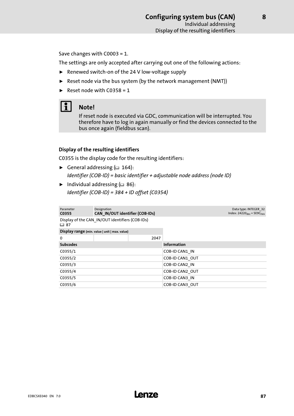 Configuring system bus (can) | Lenze ECSCExxx Power supply module User Manual | Page 87 / 182